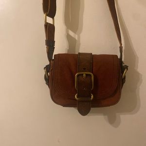 Fossil leather cross body bag buckle flap brown